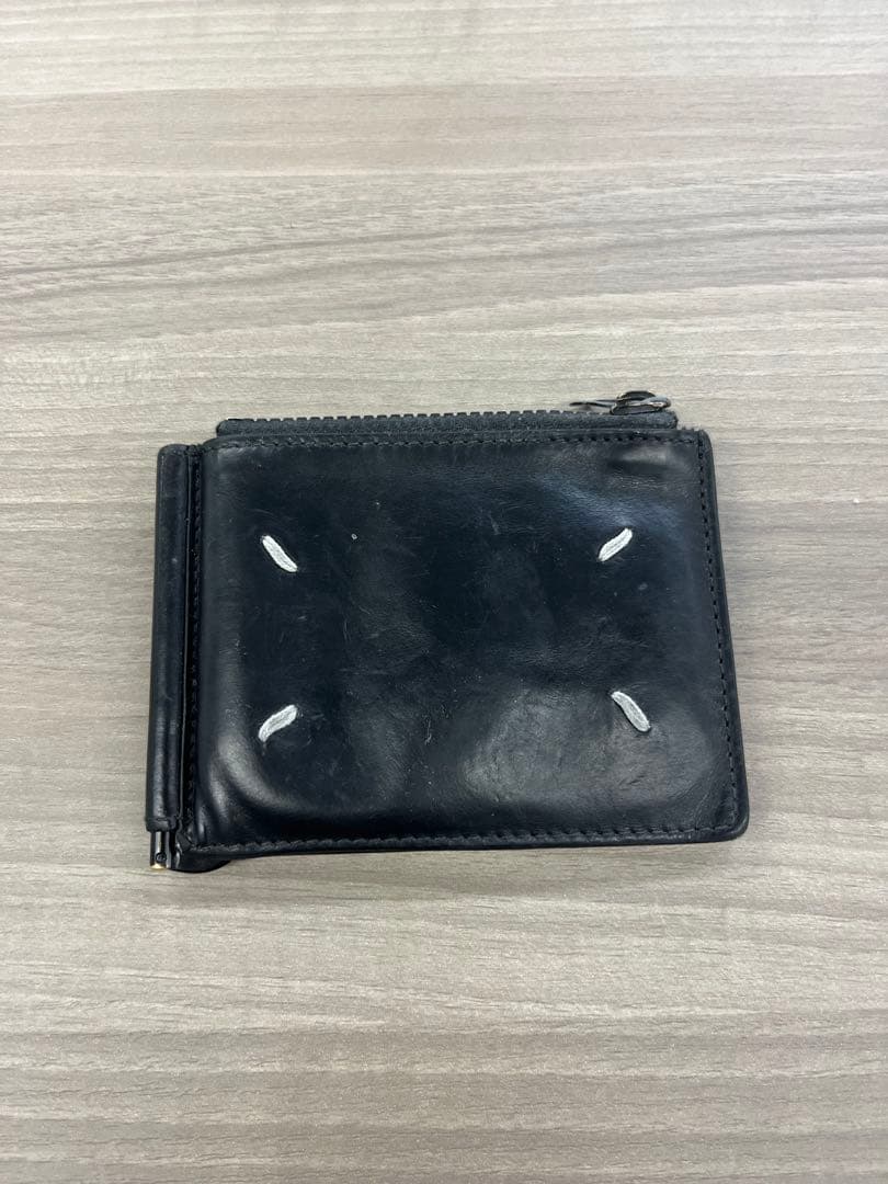 黒いレザー マネークリップ ジッパー付き