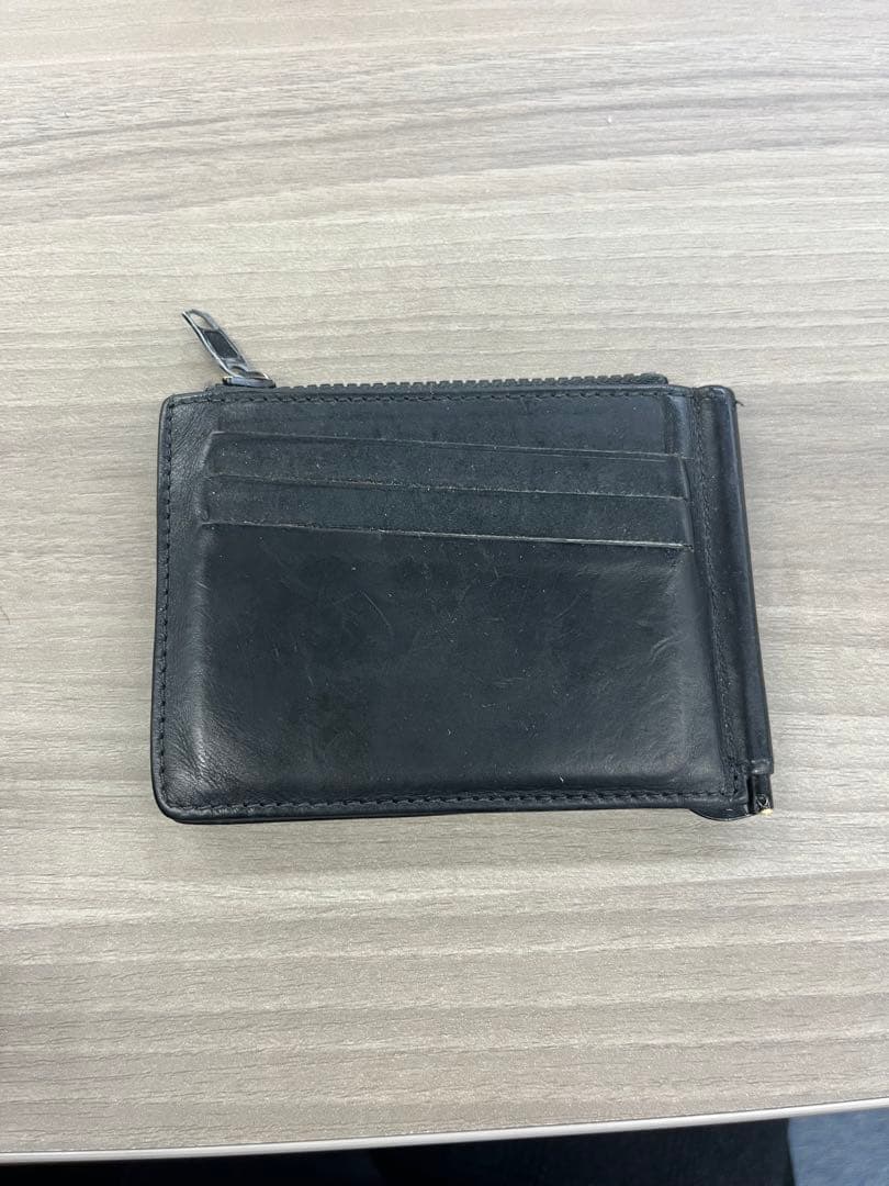 黒いレザー マネークリップ ジッパー付き