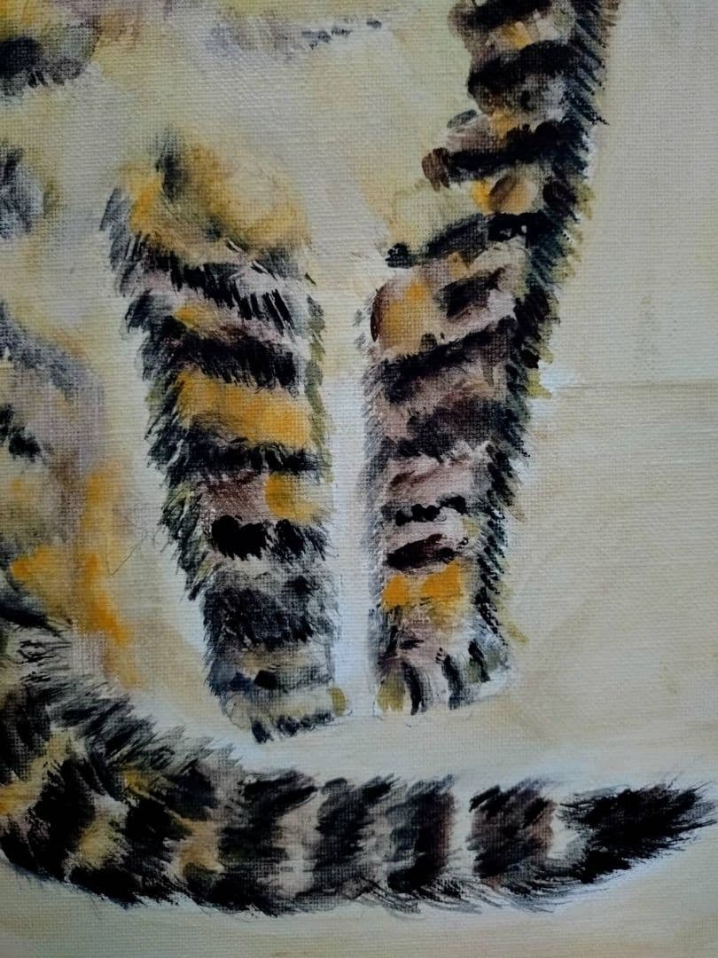 【F6号】藤田嗣治【猫】手描き作品/表裏サイン・鑑定書有/油彩/水彩/額縁/額装