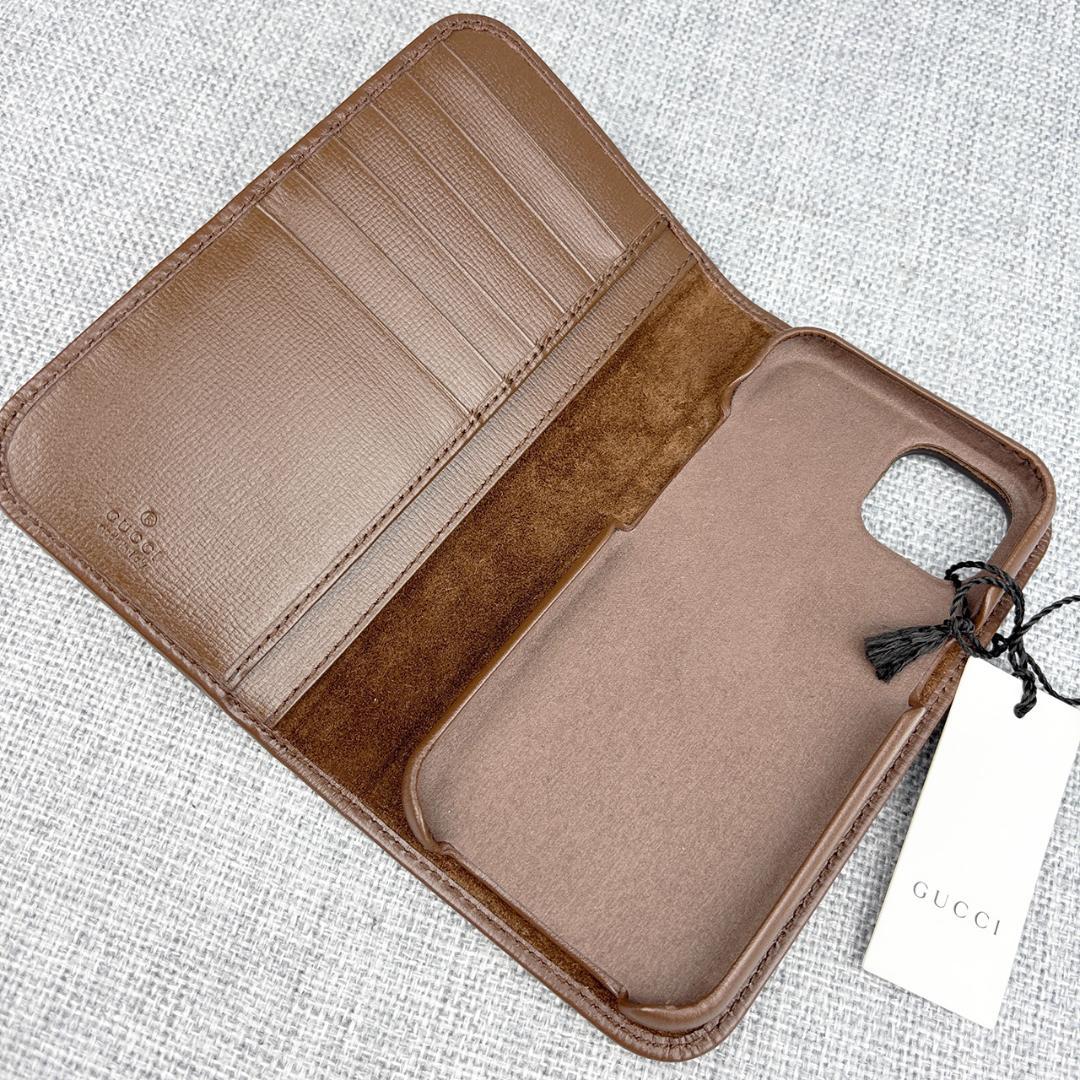 未使用グッチ★iphone15 スマホカバー 手帳型ケース GG柄 茶 箱＆袋