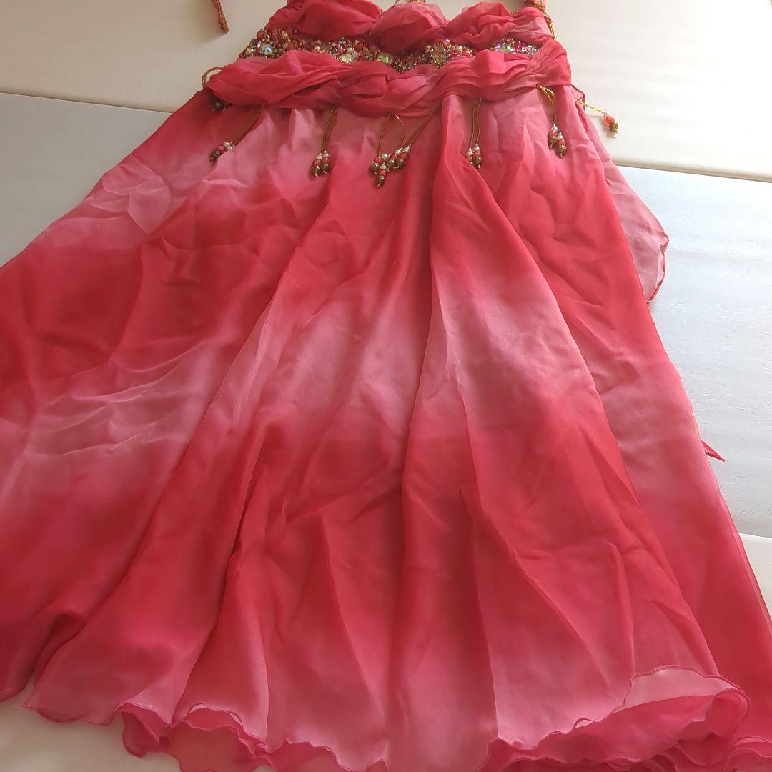 赤ピンク系 ベリーダンス セットアップ Hoda Zaki 右側スリット