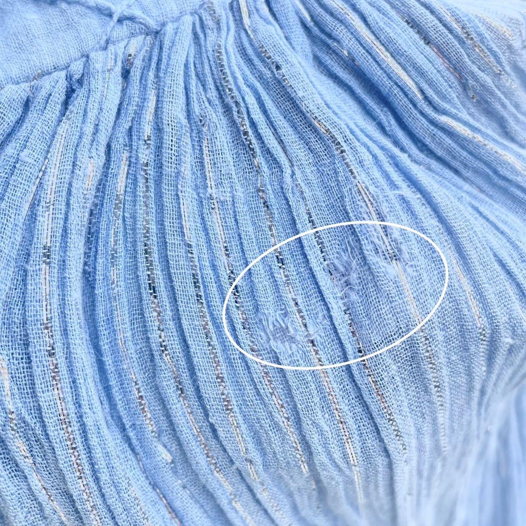 70s vintage インド綿　ブルー　シルバーラメ　ストライプ　ワンピース