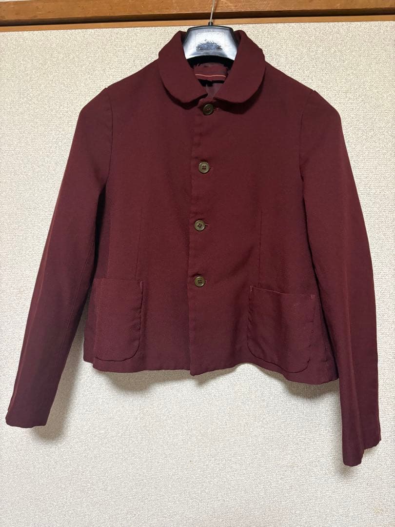 美品　コムデギャルソンガール　ボルドーポリ縮絨ショートジャケット