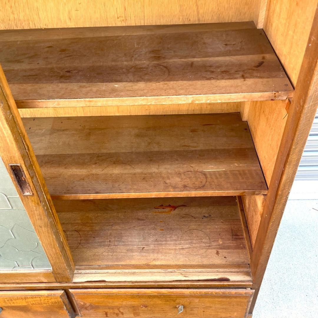 アンティーク ガラス すりガラス 食器棚 飾り棚 昭和レトロ 本棚 キャビネット