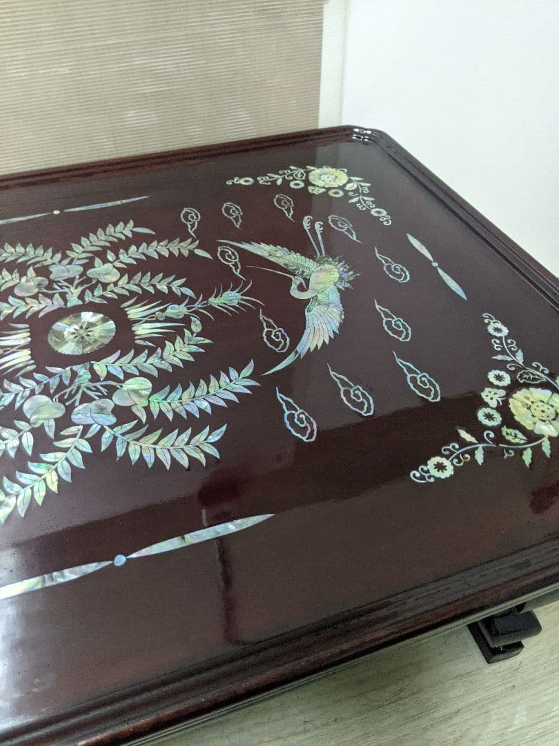 李朝螺鈿食事台　時代物　折畳式