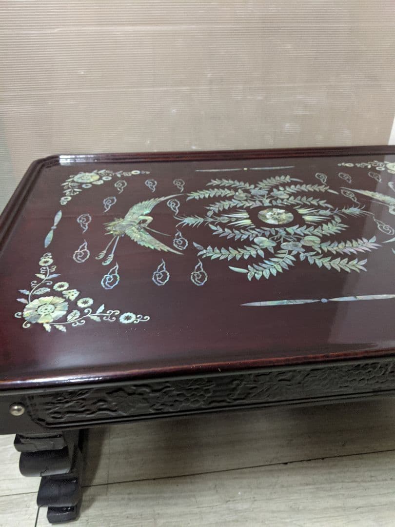 李朝螺鈿食事台　時代物　折畳式