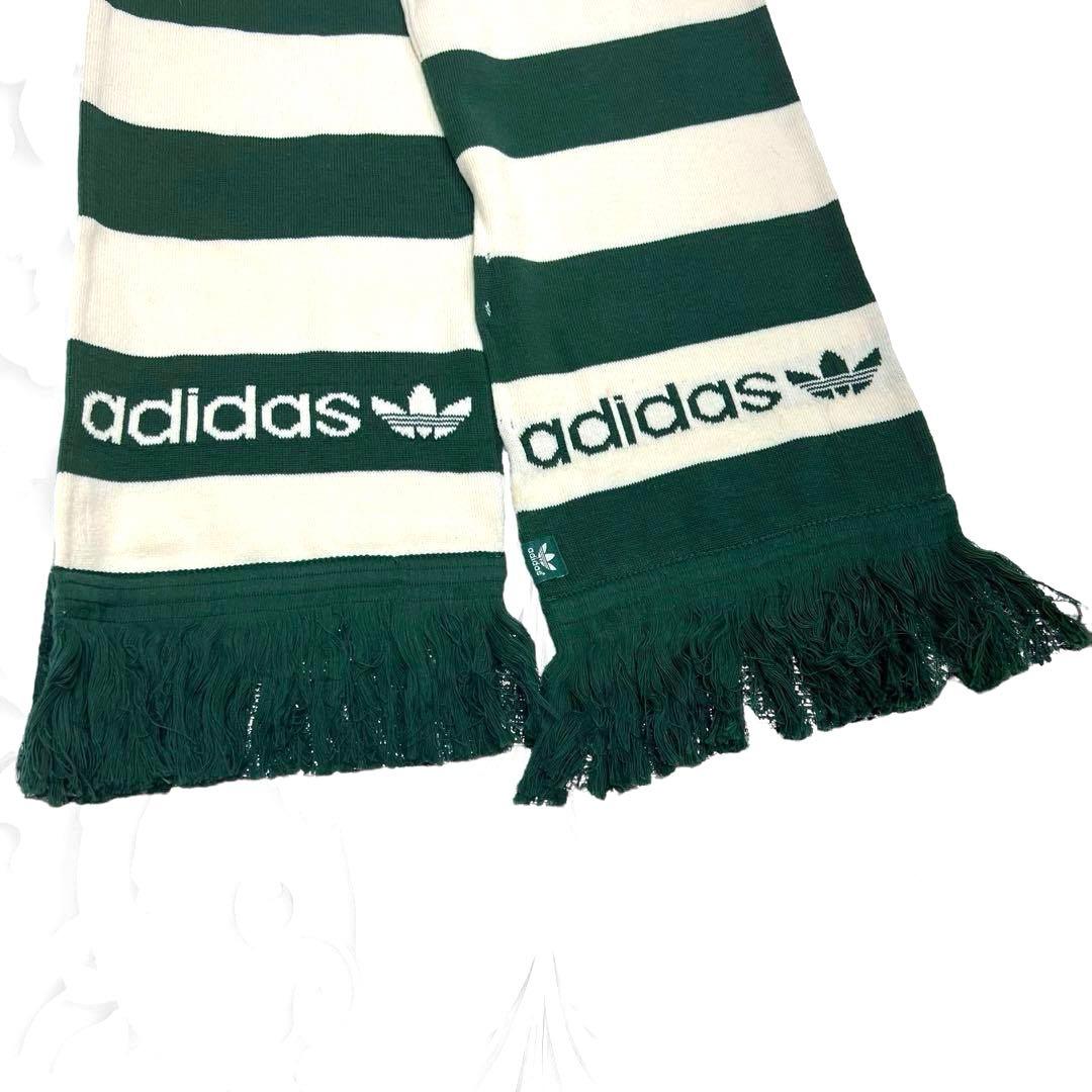 未使用 超希少 adidas オリジナルス ロゴ 太ボーダーマフラー 緑白