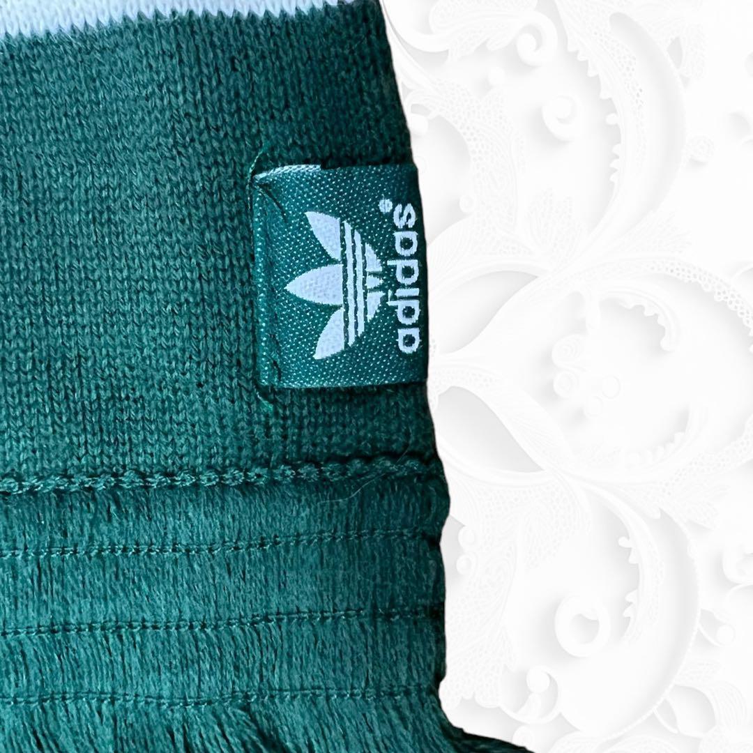 未使用 超希少 adidas オリジナルス ロゴ 太ボーダーマフラー 緑白