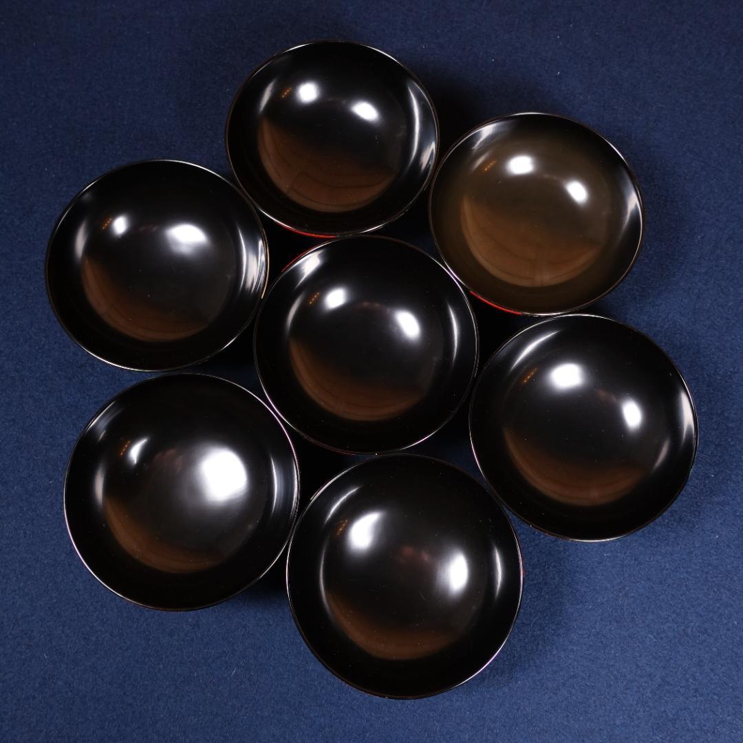 輪島塗 沈金 蒔絵 菊花尽図 吸物椀 7客 共箱