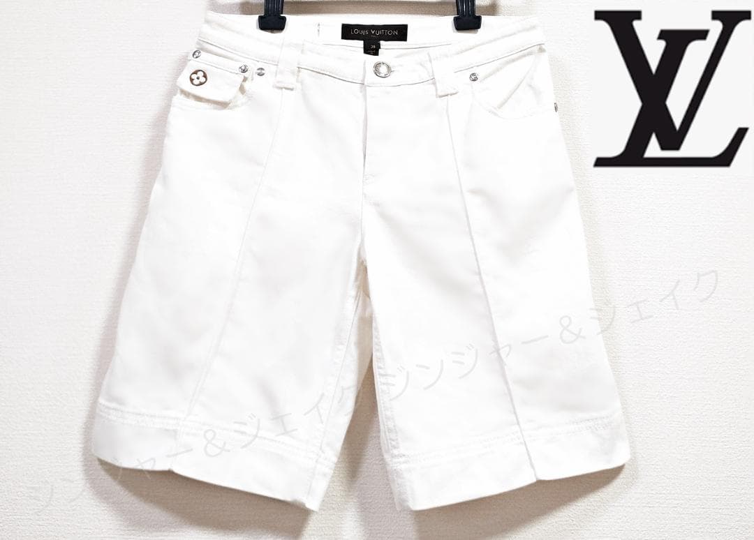 極美品 LOUIS VUITTON ヴィトンハーフパンツ ホワイト白ロゴ 38