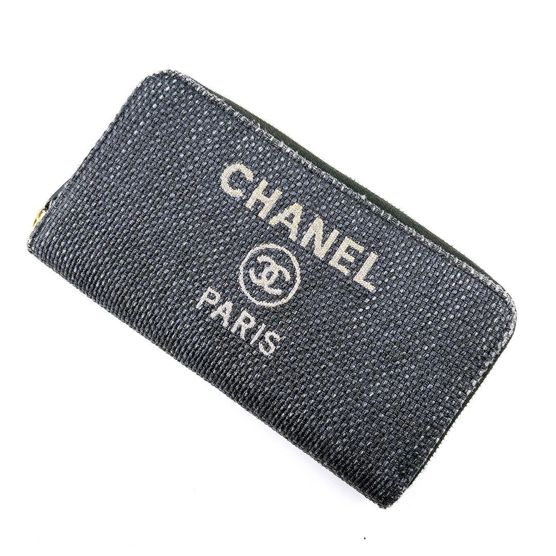シャネル 長財布 ツイード ドーヴィル ラウンドファスナー レディース ブラック