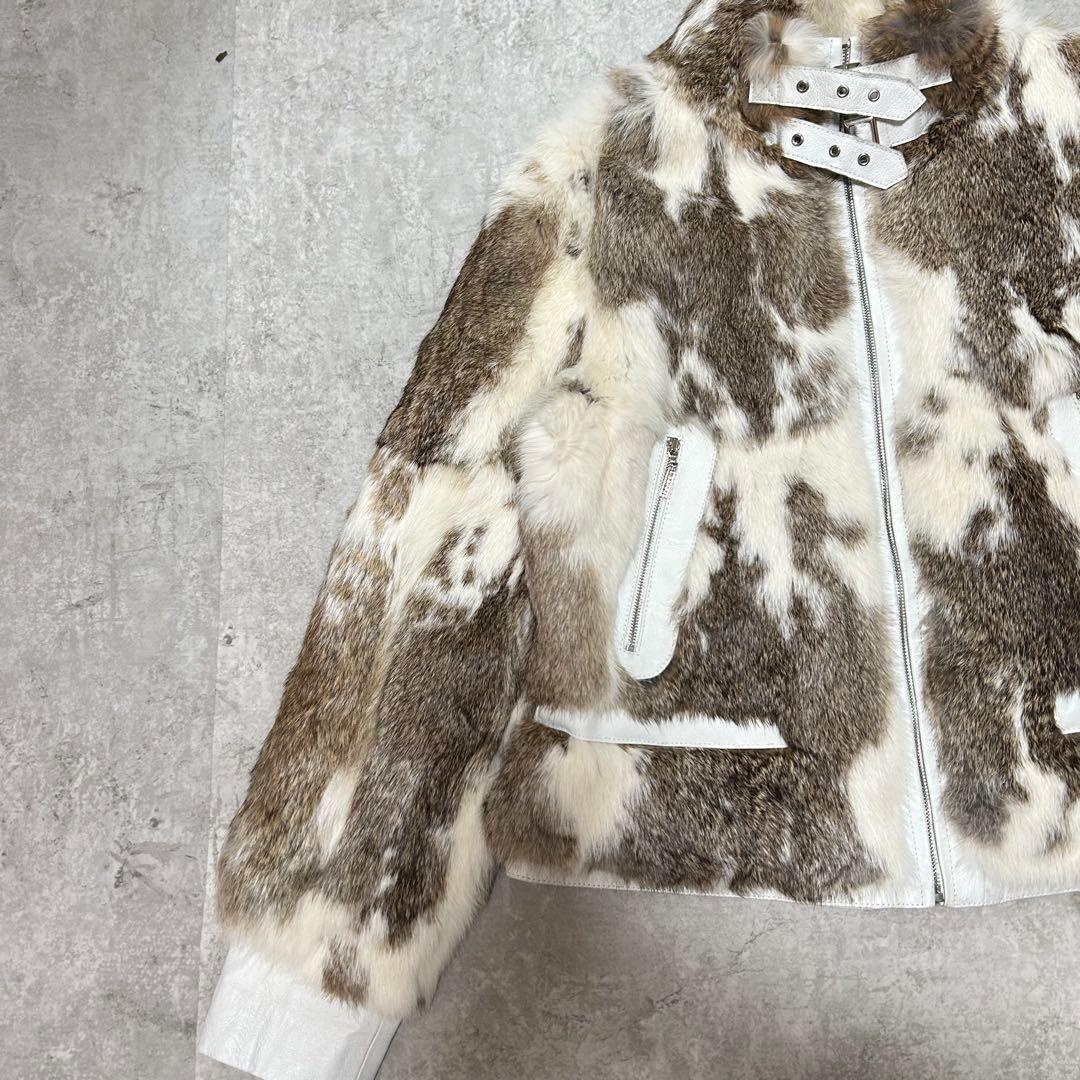 ラビットファー　レザージャケット　アニマル　ポケット付き