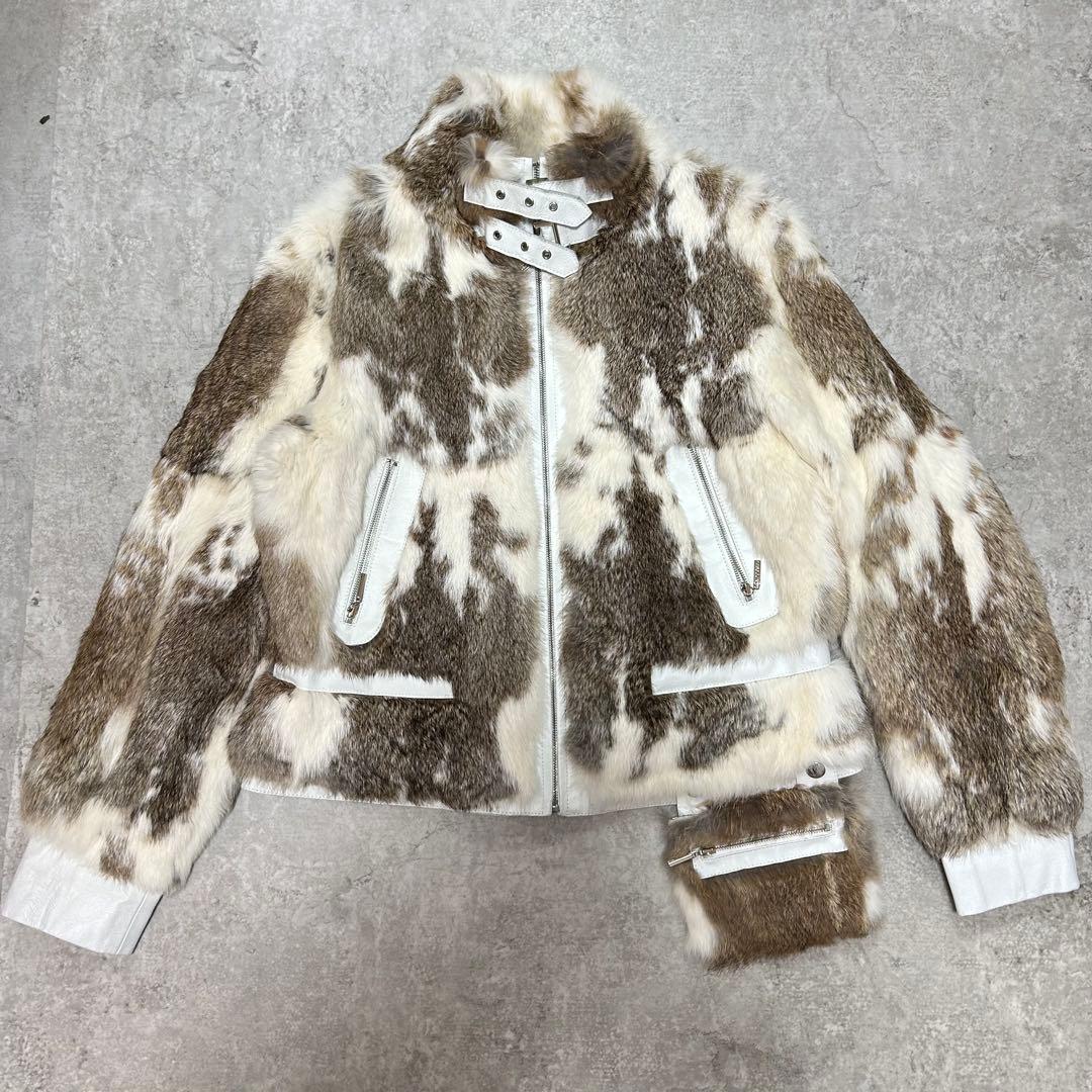 ラビットファー　レザージャケット　アニマル　ポケット付き