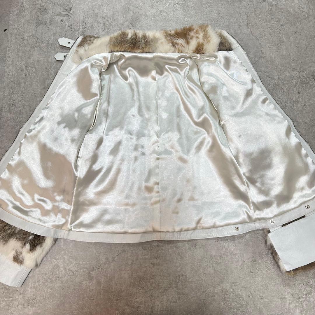ラビットファー　レザージャケット　アニマル　ポケット付き