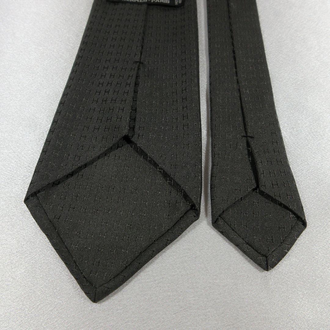 エルメス　H柄　ファソネ　ブラック　ネクタイ