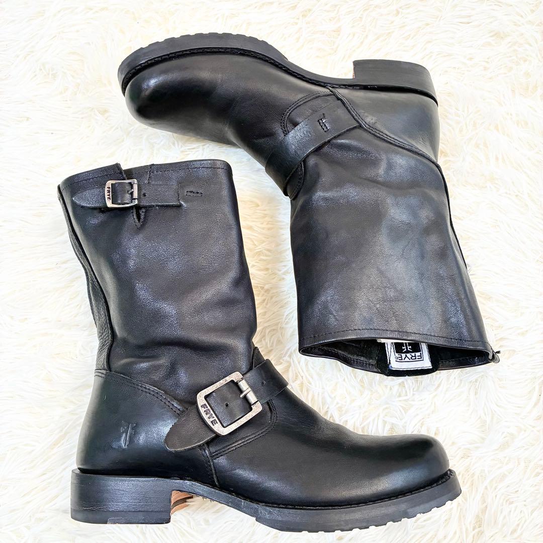 FRYEエンジニアブーツ バックル ブラック ベルト ギミック レザー 25㎝