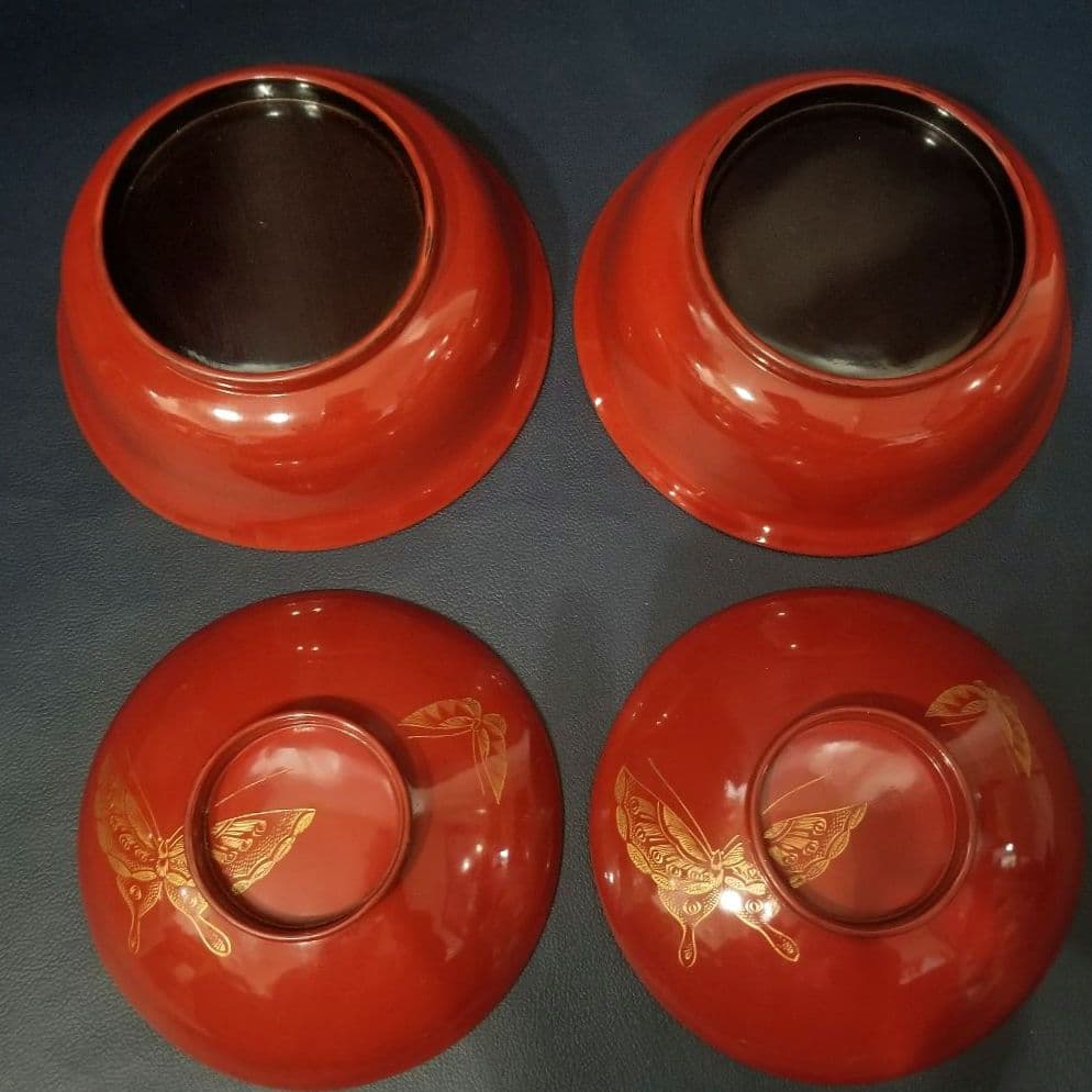 輪島塗　朱漆塗 内総沈金 菊花紋詰 吸物椀 懐石椀 茶道具 金 蒔絵　羽反　2客