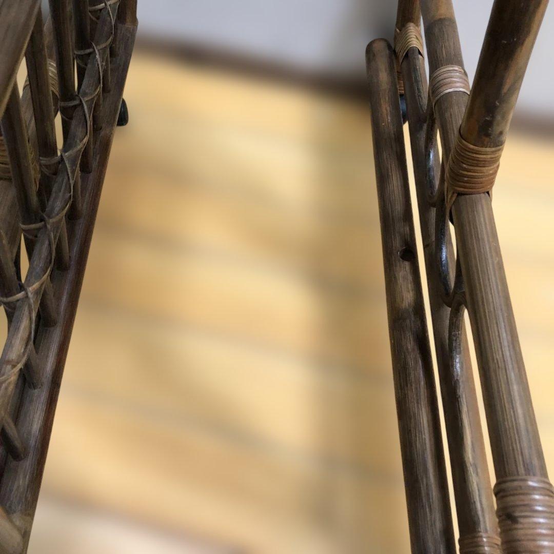 ラタン 籐製 ミラー付き ハンガーラック レトロ ヴィンテージ　260128-1