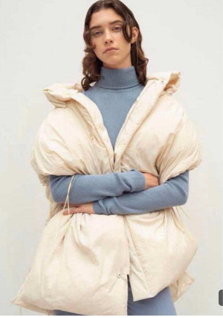 美品　ミラオーウェン サスティナブル　サイド　リボン　ダウン　ポンチョ