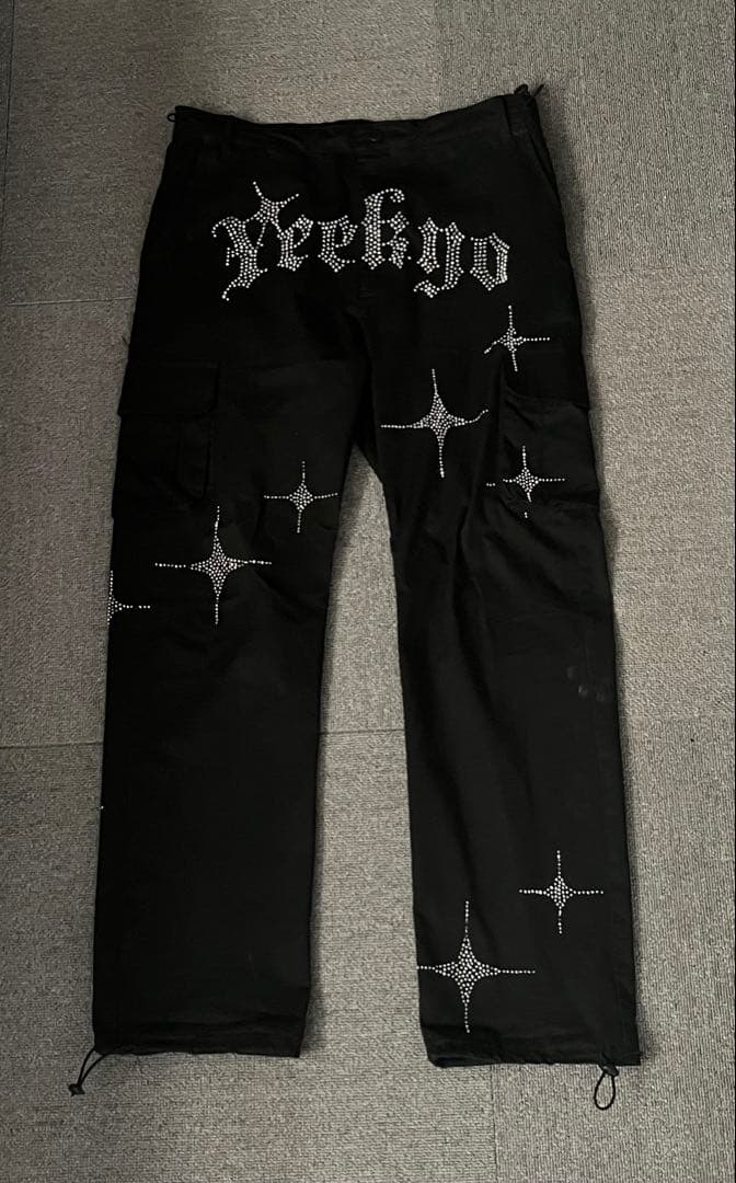 Yeekyo ラインストーン カーゴパンツ