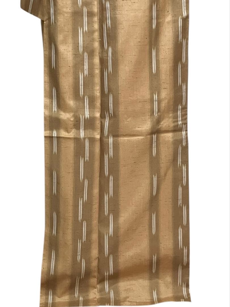 山形 米沢 長井 渡源織物 ぜんまい紬 小紋 縦縞 経絣 証紙 美品 イ6297