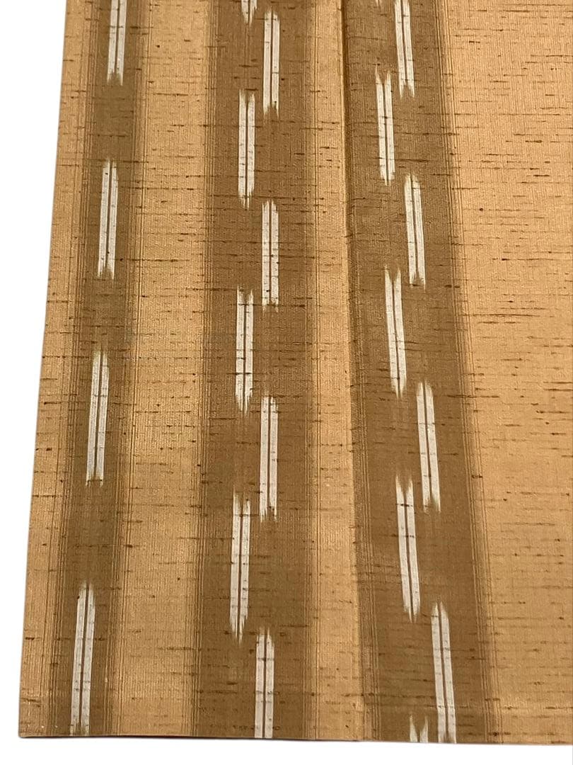 山形 米沢 長井 渡源織物 ぜんまい紬 小紋 縦縞 経絣 証紙 美品 イ6297