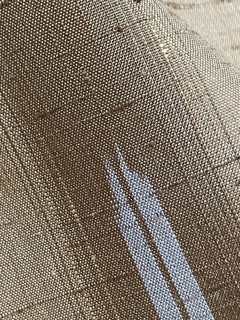 山形 米沢 長井 渡源織物 ぜんまい紬 小紋 縦縞 経絣 証紙 美品 イ6297