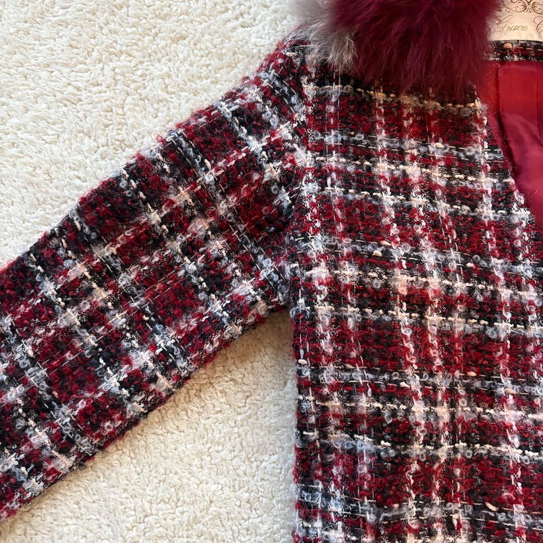 新品✨グレースクラス　2wayフォックスファー付ツイードコート　定価約10万円