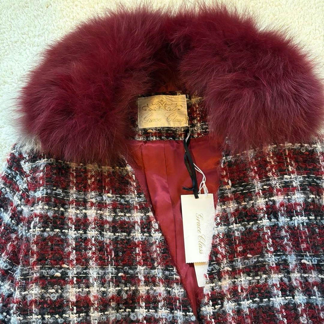 新品✨グレースクラス　2wayフォックスファー付ツイードコート　定価約10万円
