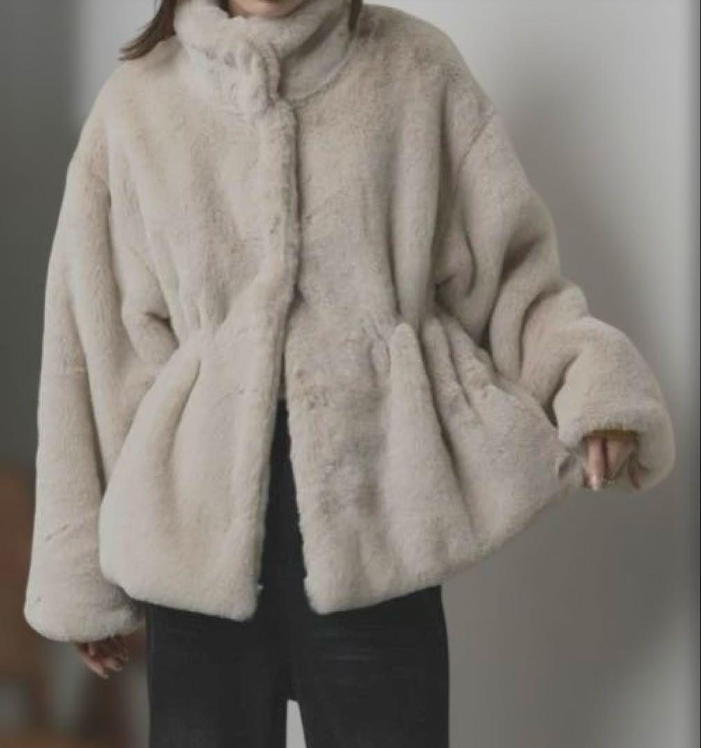 ※china※スタンドカラー フェイクファーコート ライトベージュ