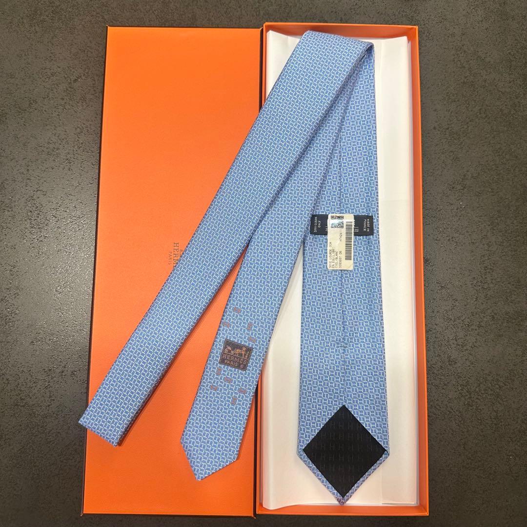 吾郎HERMES エルメス シルク ネクタイ ブルー　339393T