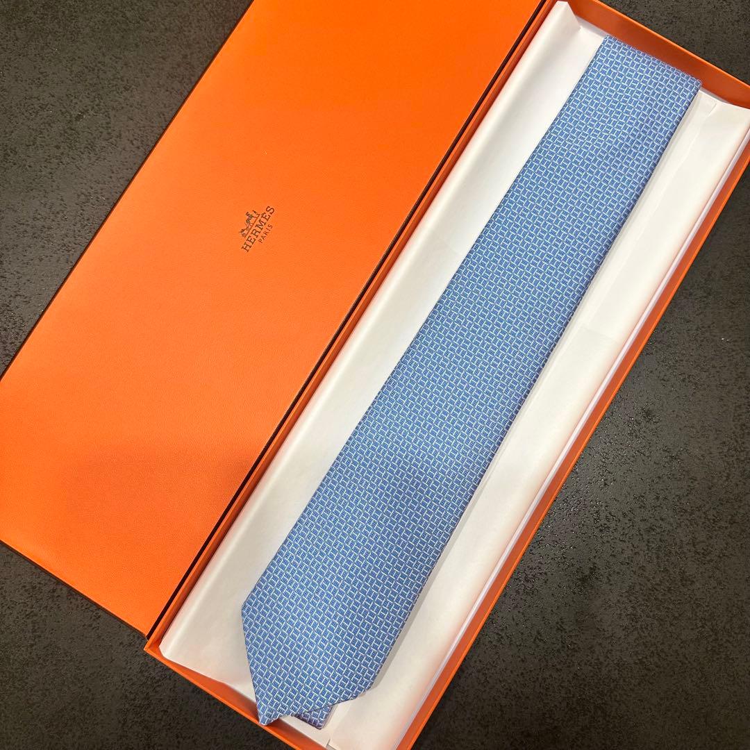 吾郎HERMES エルメス シルク ネクタイ ブルー　339393T