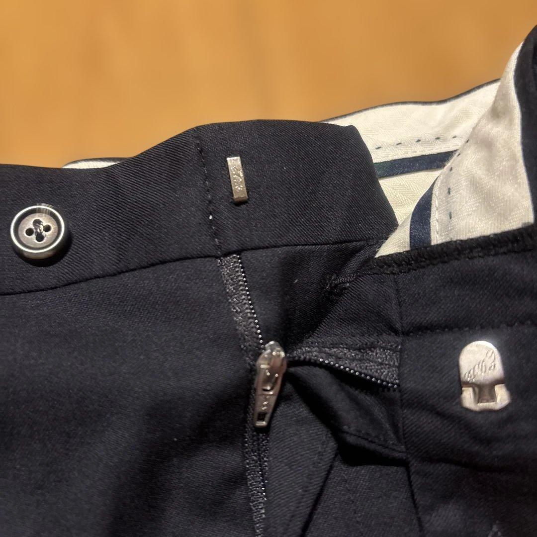 Ralph Lauren タック入りワイドスラックス ウールギャバジン ネイビー