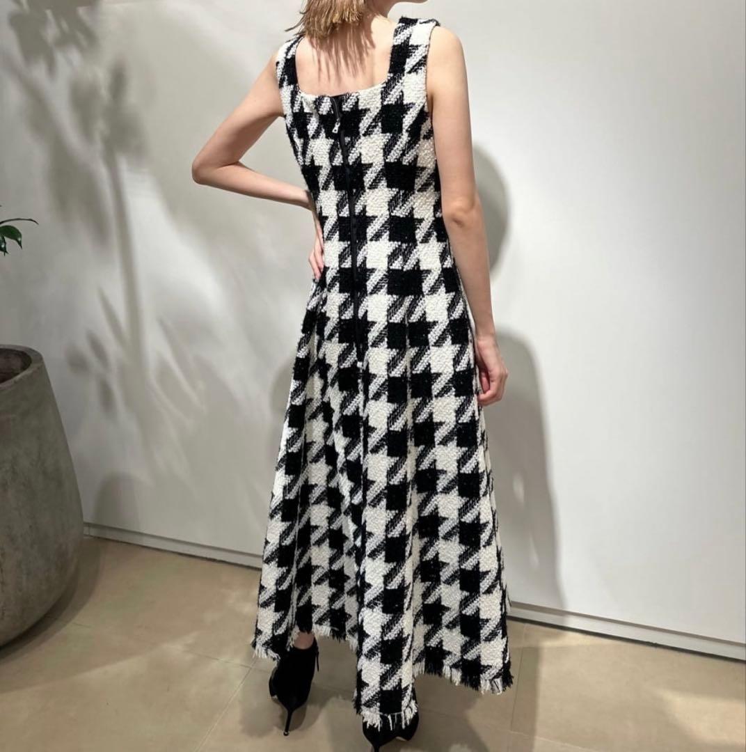 美品✨エストネーション　ツイードスクエアネックワンピース　千鳥柄　ジャンスカ　M