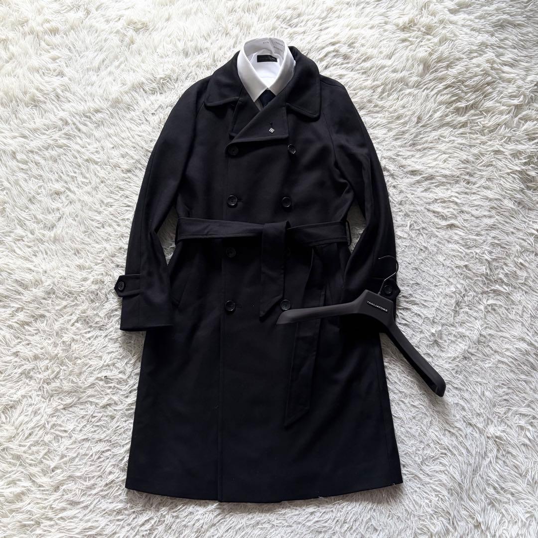 <美品>TAGLIATORE RIPA ブラック ウール ベルデットコート 44