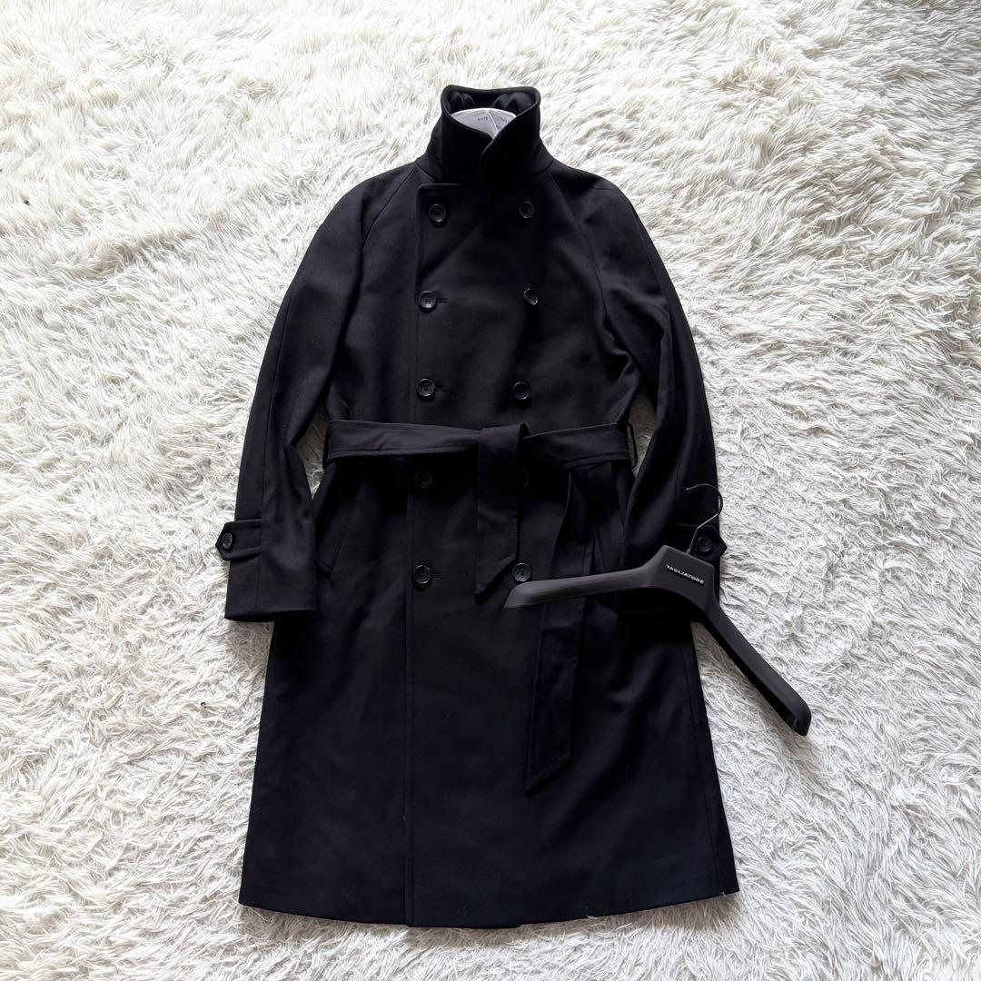<美品>TAGLIATORE RIPA ブラック ウール ベルデットコート 44