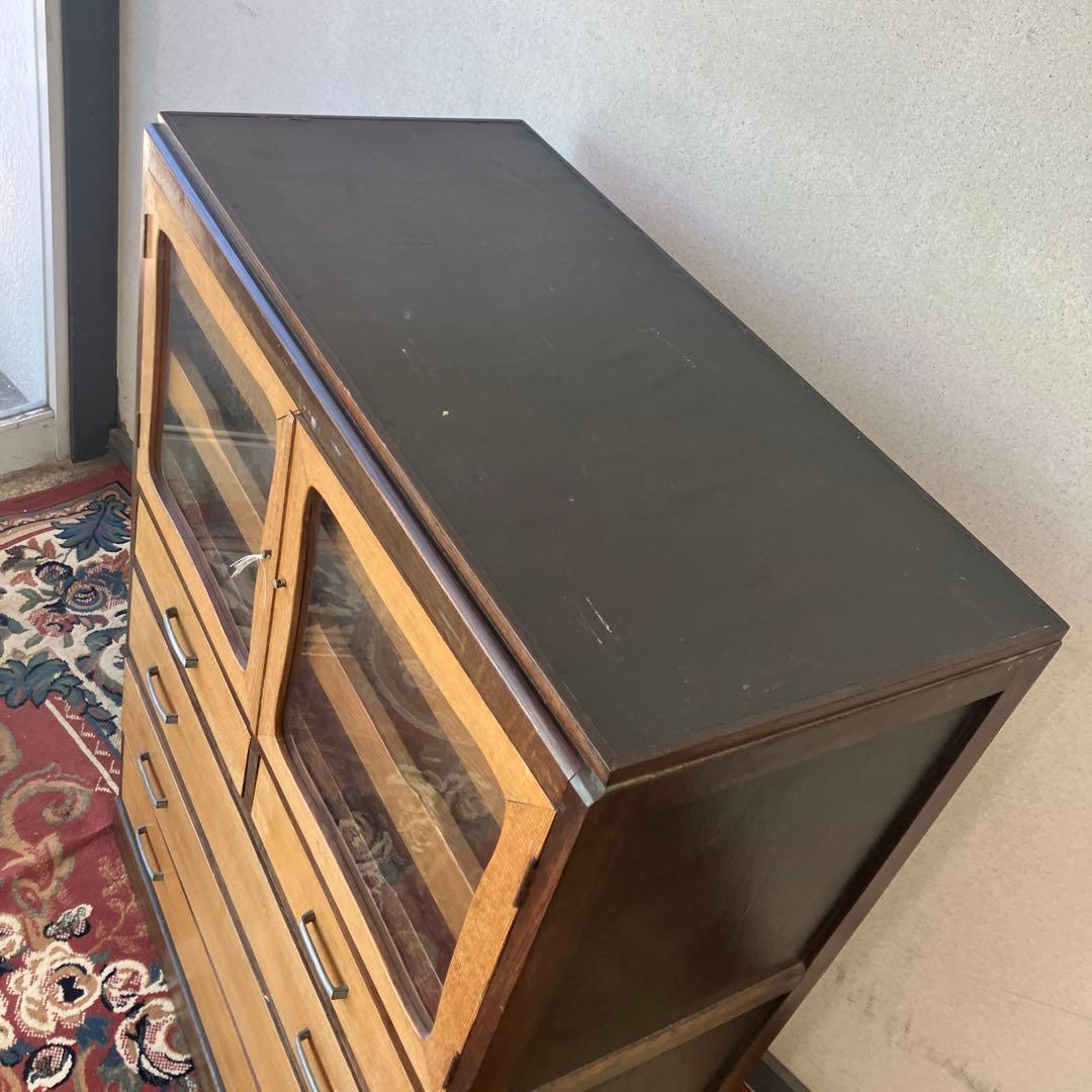 昭和レトロ ガラス戸 木製キャビネット 和箪笥 着物チェスト サイドボード古家具
