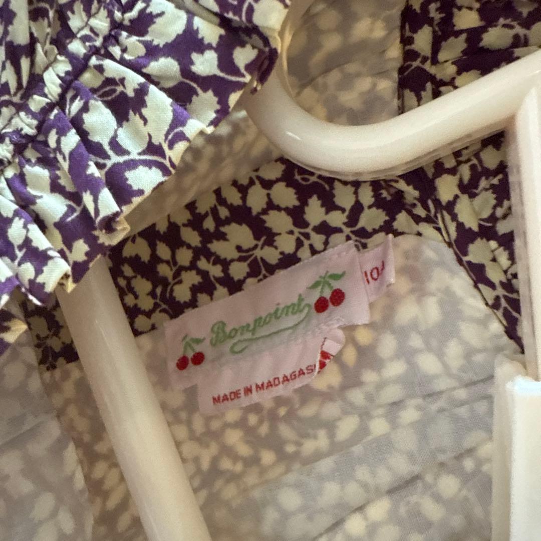 Bonpoint 紫花柄長袖ワンピース10Y