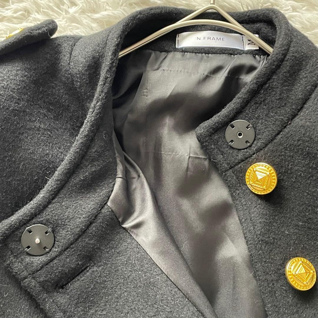エヌフレーム 金ボタン クラシックケープコート ウール バンドカラー