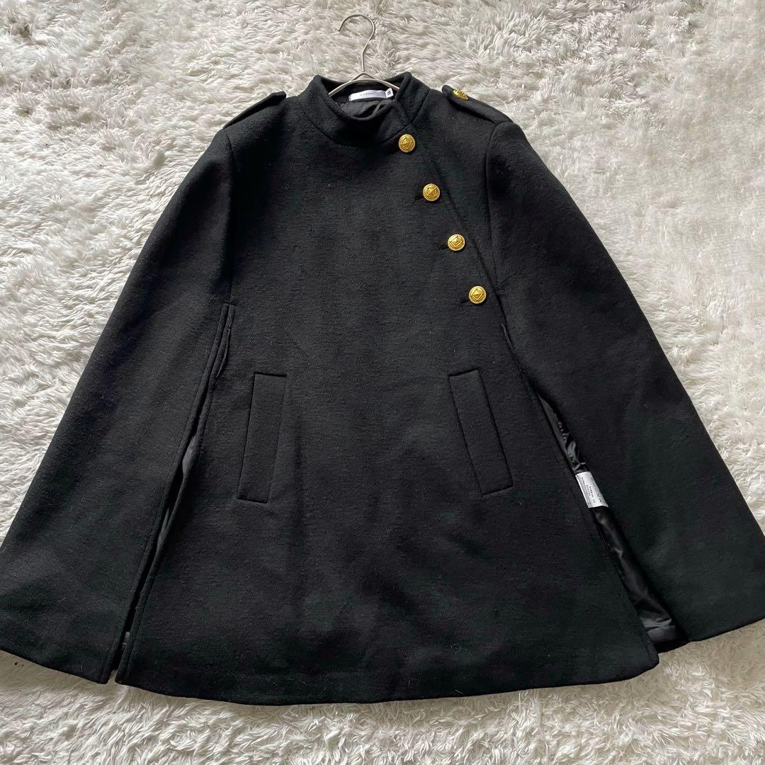 エヌフレーム 金ボタン クラシックケープコート ウール バンドカラー