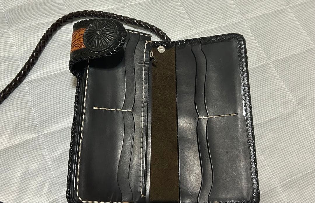 バイカーズウォレット　レザーキーリング　ハンドメイド　本革　ターコイズ　チェーン