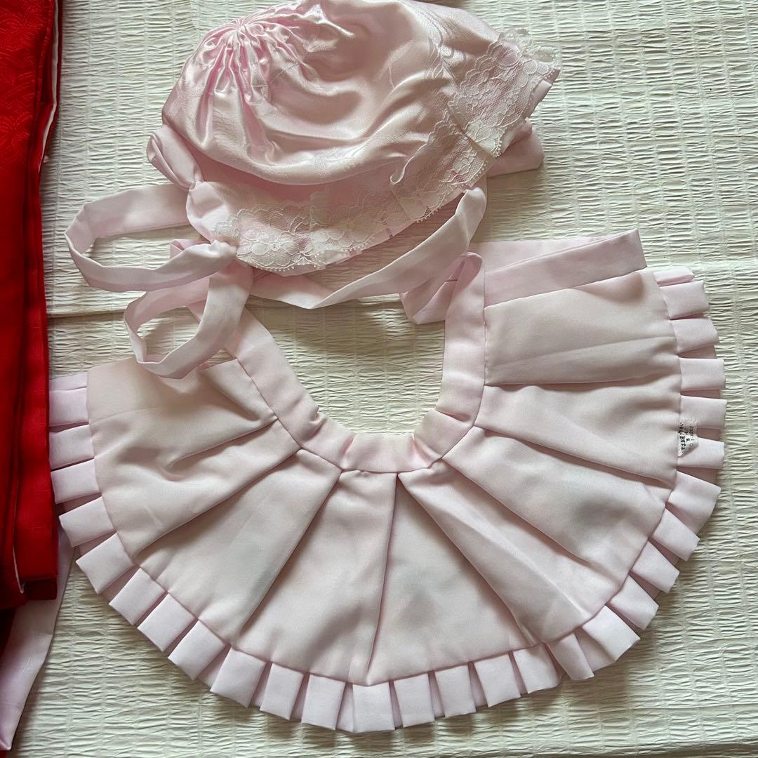 お宮参り 産着 絹 絞り 金駒刺繍 赤 子供着物 花 女の子 祝い着 赤ちゃん