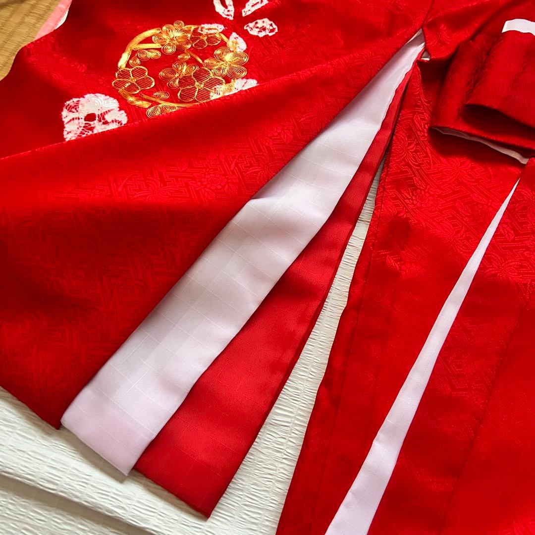 お宮参り 産着 絹 絞り 金駒刺繍 赤 子供着物 花 女の子 祝い着 赤ちゃん