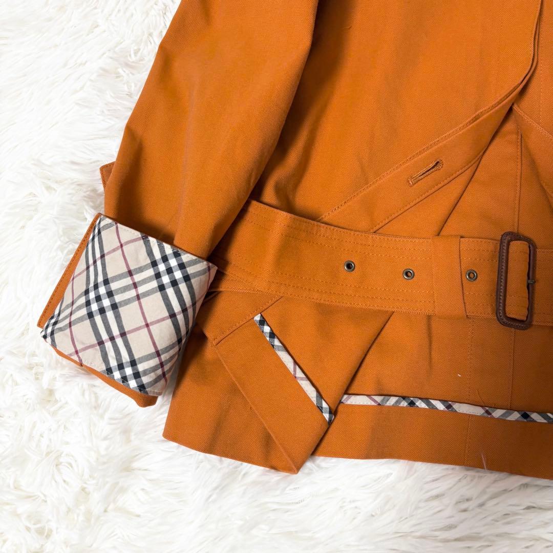 バーバリーロンドン 希少カラー オレンジ トレンチコート ノバチェック 本革