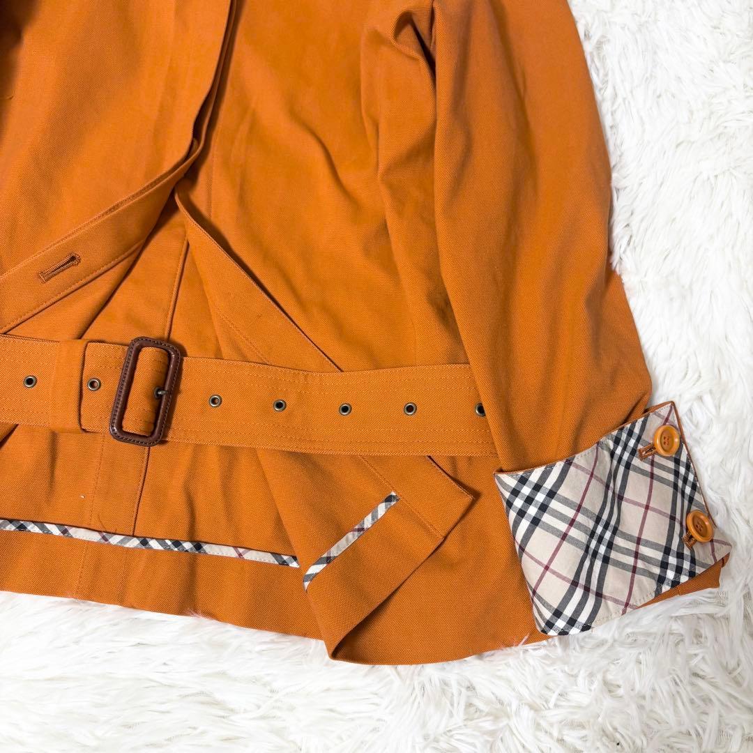 バーバリーロンドン 希少カラー オレンジ トレンチコート ノバチェック 本革