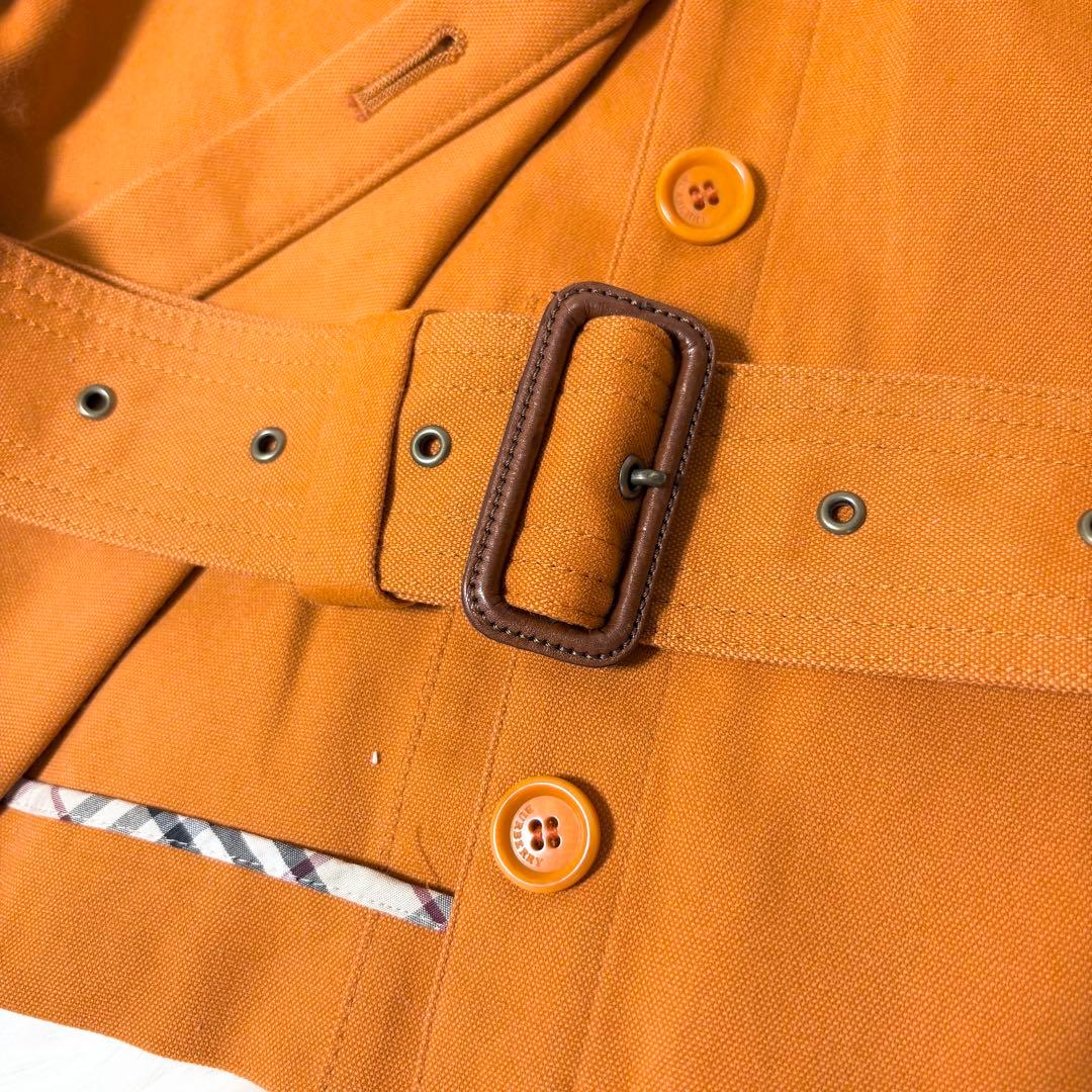 バーバリーロンドン 希少カラー オレンジ トレンチコート ノバチェック 本革