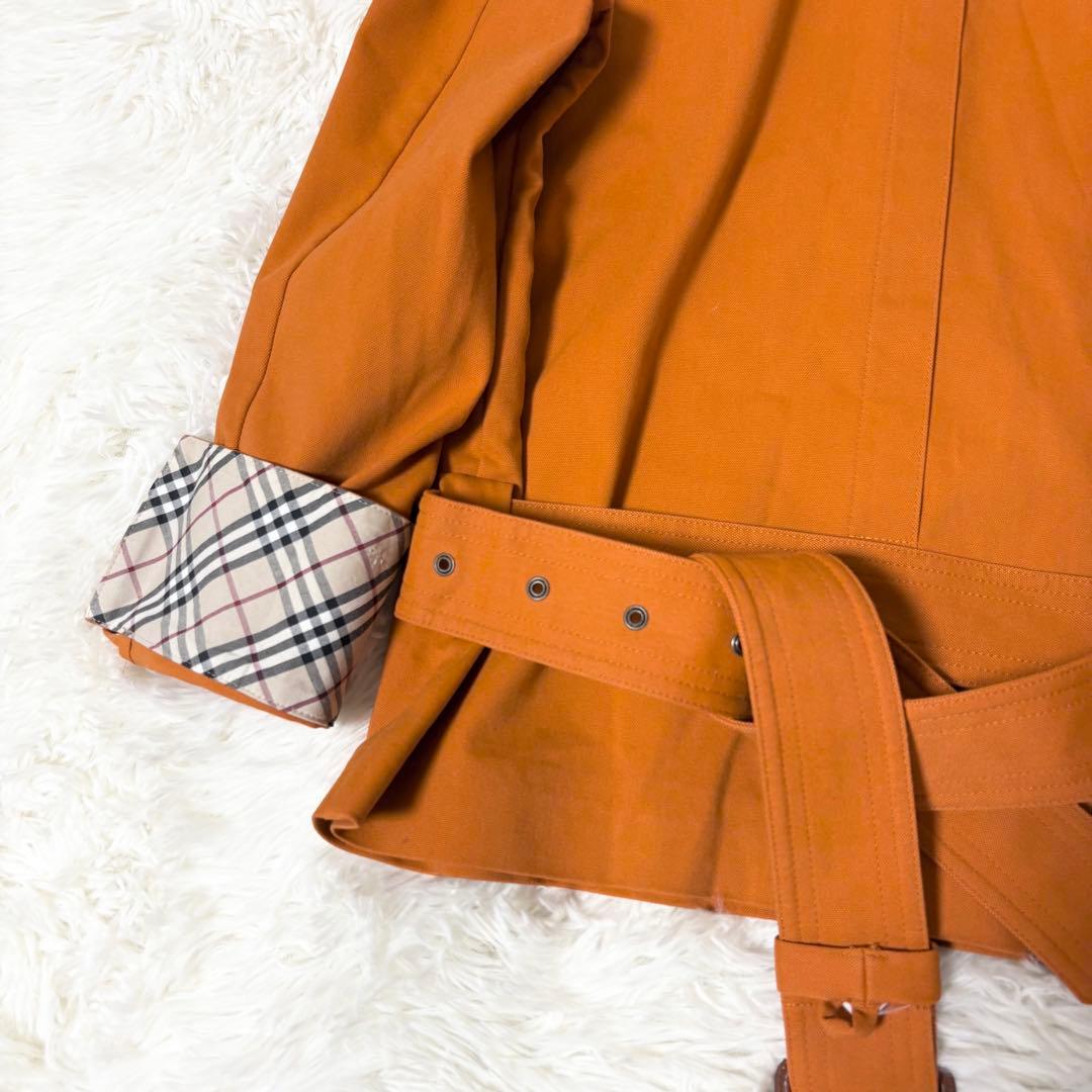 バーバリーロンドン 希少カラー オレンジ トレンチコート ノバチェック 本革