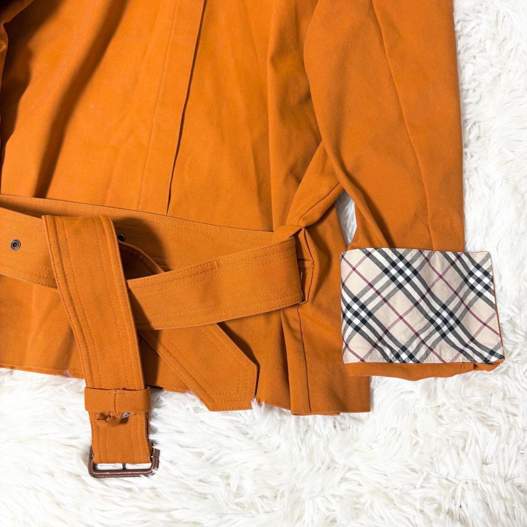 バーバリーロンドン 希少カラー オレンジ トレンチコート ノバチェック 本革