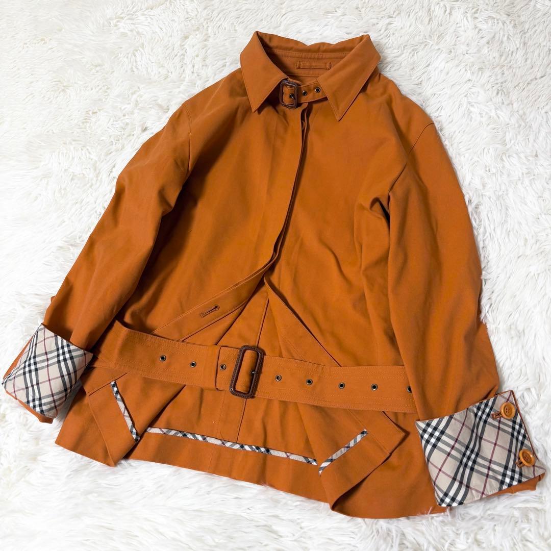 バーバリーロンドン 希少カラー オレンジ トレンチコート ノバチェック 本革
