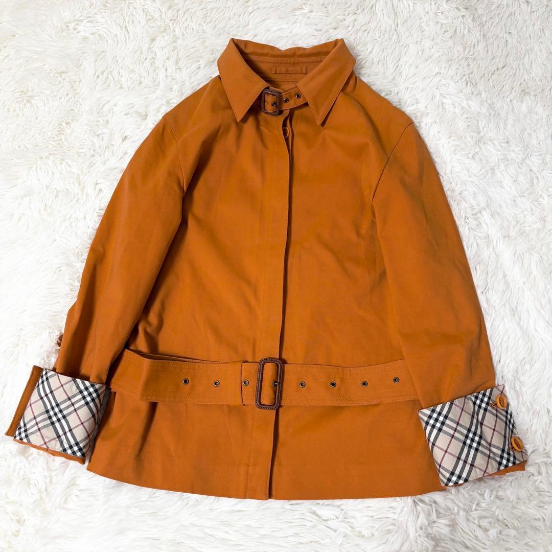 バーバリーロンドン 希少カラー オレンジ トレンチコート ノバチェック 本革